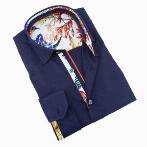 Eight X: Navy Jacquard with Floral Trim - Navy(SKU M-10609)